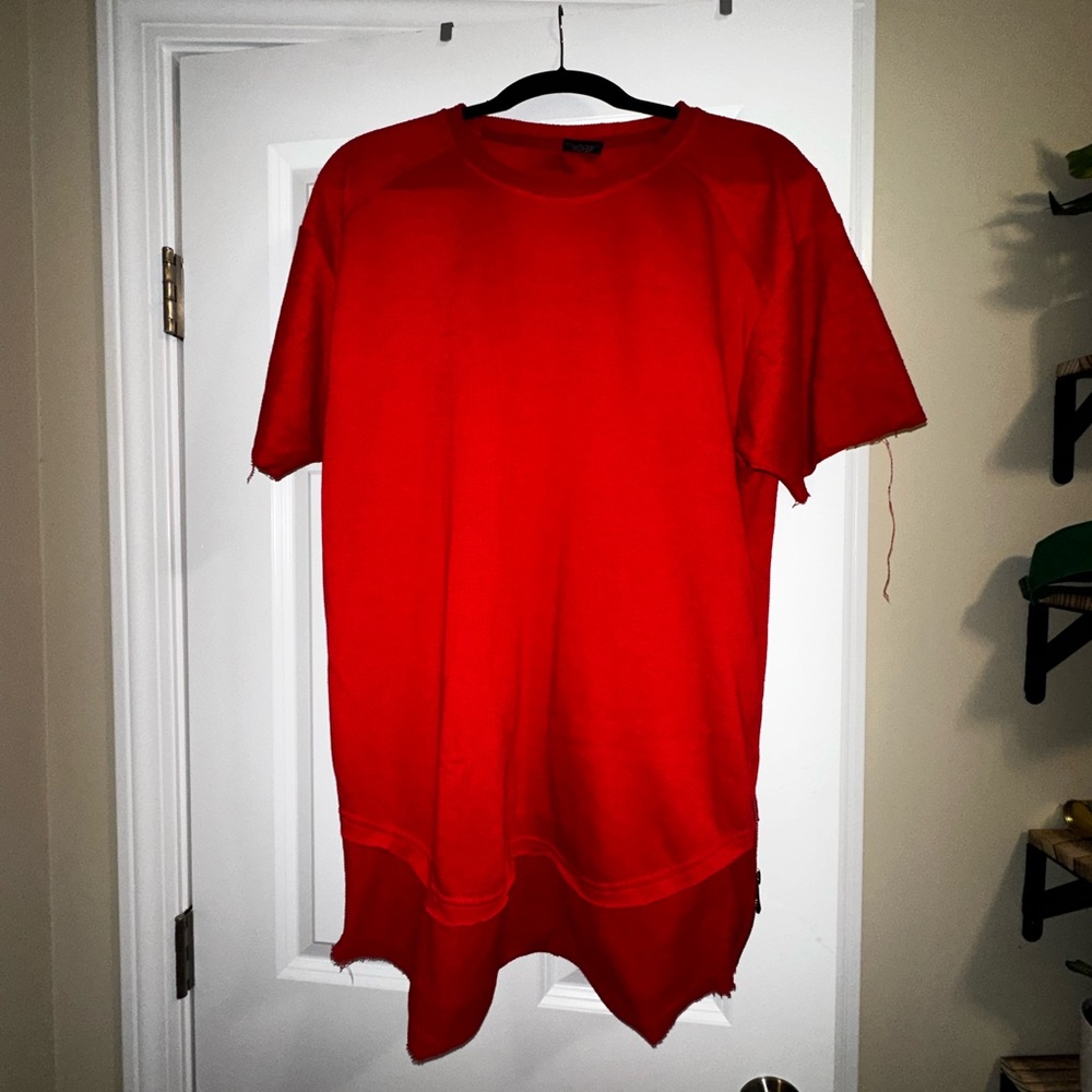 Red Short Sleeve Shirt with Zippers